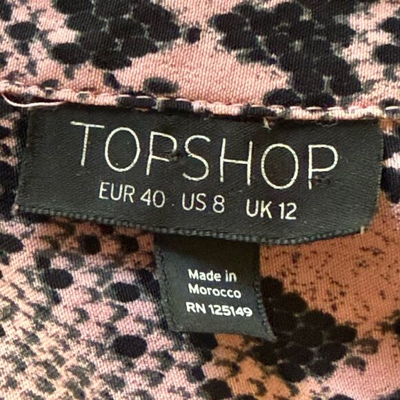 TopShop Black and Pink Blouse Sz 8 Python Print Long Sleeve Button Up Top Career - Picture 10 of 13